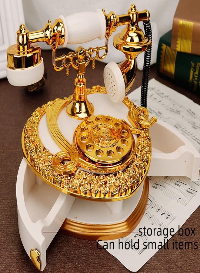 GracesDawn صندوق موسيقى هاتف عتيق من GracesDawn، قرص على شكل قلب، صندوق موسيقى هاتف بدرج، صندوق مجوهرات رائع، هدية مثالية للعطلات مقاس 7 بوصات (أبيض) - Image 2
